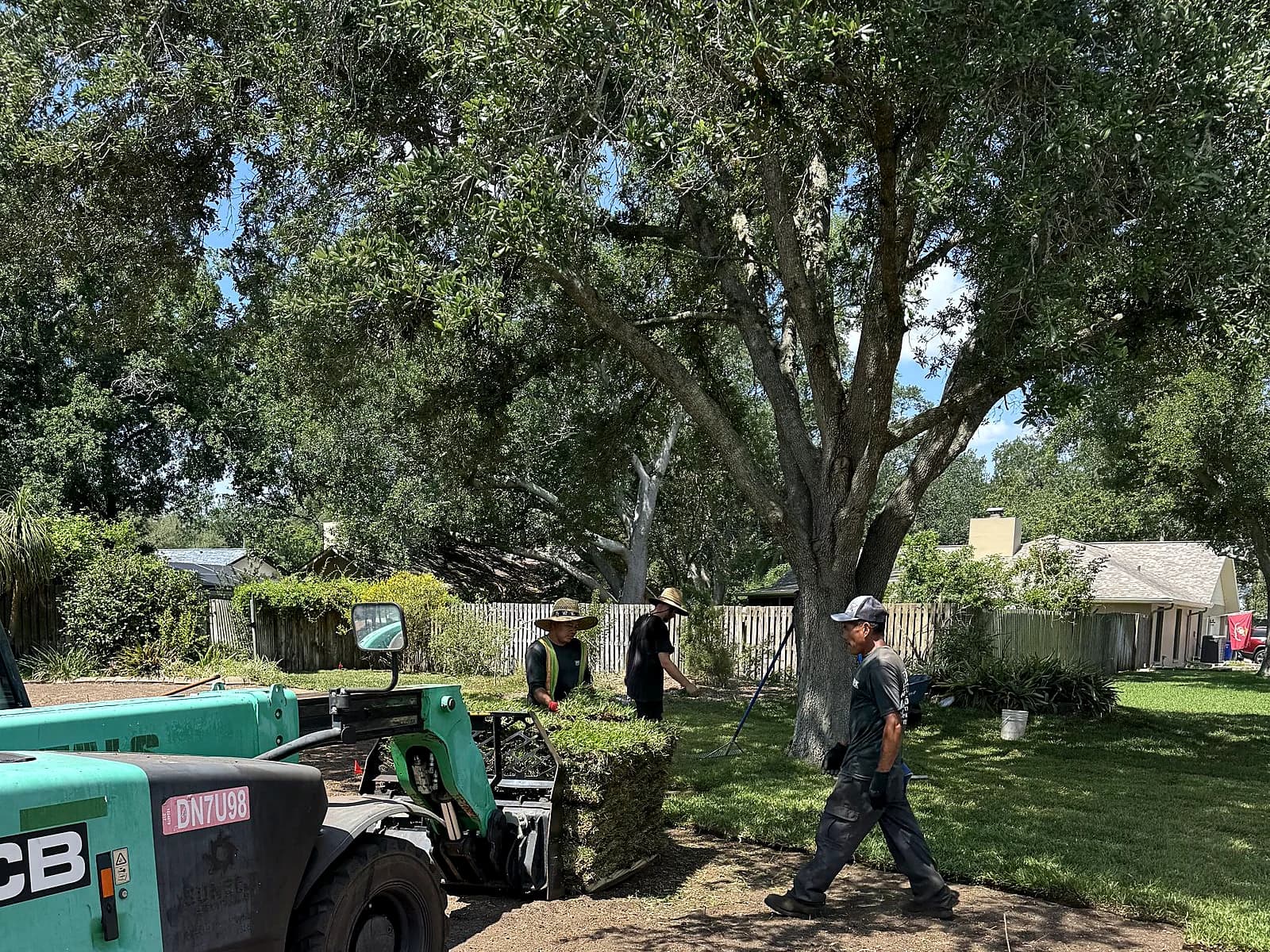 The Sod-X crew removing and installing a lawn with their loader on a Tampa Bay property